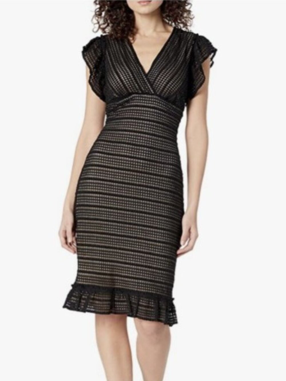 Max Studio Black Lace Flutter Sleeve High Waist V Neck Bodycon Dress XL